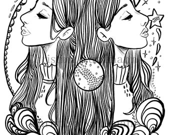 gemini coloring page etsy belgie