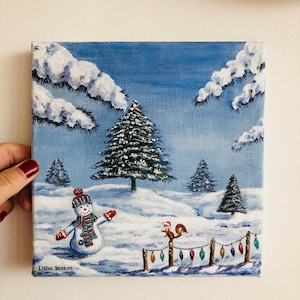 Free Postage/ORIGINAL acrylic painting on canvas/Christmas painting/Christmas decor/winter/snowman / Wall Art