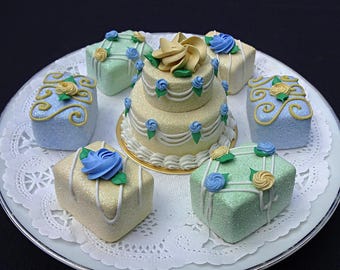 Yellow Crystal Ice  7 pc Pastry Set | Fake Cake Centerpiece | Faux Dessert Props