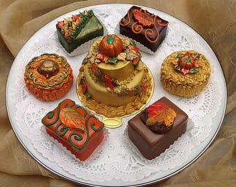 Golden Two Tier Cake 7 Pc Fall Faux Desserts | Thanksgiving Display