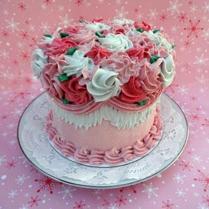 Pink Crystal Ice 6 Inch Victorian Rose Fake Cake