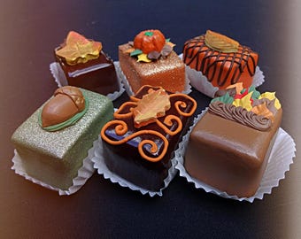 Fake Fall Pastries | 6 Pc Autumn Petit Fours | Rustic Set