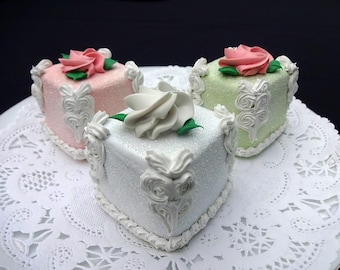 Fake Tea Cake Set | 3pc Pastel Pink Green White | Faux Dessert | Tier Tray Decor