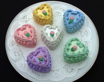 NEW! 6 Pc Fake Pastel Heart Petit Fours