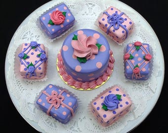 7 Pc. Fancy Dotted Faux Pastry Set | Pink & Lilac Display Desserts