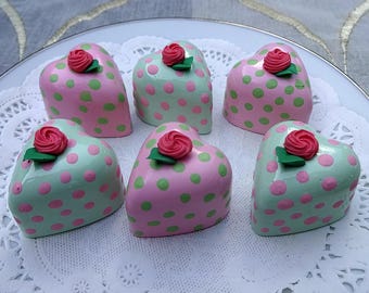NEW! 6 Pc Pink and Green Dotted Heart Candy Fakes
