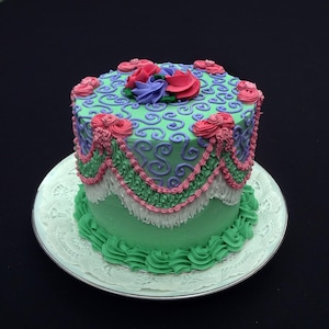 Violet, Hot Pink and Green 6 Inch Fake Fringe Cake