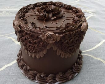 Realistic Double Chocolate Faux Cake | 6 Inch Display Dessert | Fake Bakery Decor