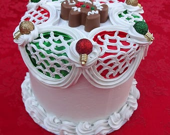 White Gingerbread Cake | Christmas Display Decor | Faux Holiday Sweets | 6 Inch
