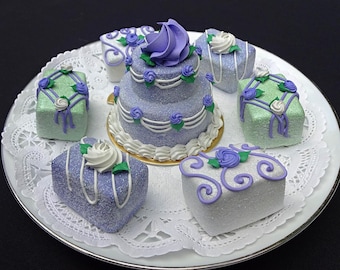 Glitter Violet Fake Cake Set | Crystal Ice Pastry Faux Sweets Party Decor