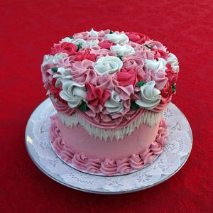 Pink Victorian Rose Fake Cake: 6 Inch Display Dessert