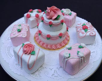 Pink Crystal Ice  7pc Pastry Set | Fake Cake Centerpiece | Faux Dessert Props