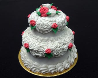 Faux 2 Tier White Mini Wedding Cake | Fake Food Display Prop