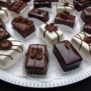 Gefälschte Schokolade rechteckigen Petit Fours sehen so echt aus