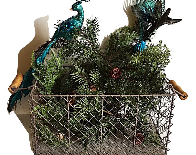 Vintage Wire Metal Basket Wood Handles Rustic Basket Etsy