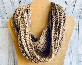 Crochet Textured Infinity Scarf, Braided Infinity Scarf, Brown Cowl, Handmade Scarf, Gift Scarf, Boho Crochet Cowl, Infinity Scarf, Holiday