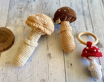 Crochet Boho Rattle, Mushroom Rattle, Boho Mushroom, Crochet Baby Rattle, Crochet Mushroom Rattle, Montessori Rattle Gift, Boho Rattle, Boho