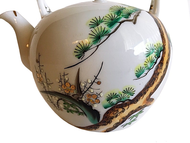 Gift Wicker Teapot Japan Teapot Hand painted Teapot Cherry Blossom Japan Lucky Teapot Vintage Teapot Porcelain Teapot Cherry Teapot