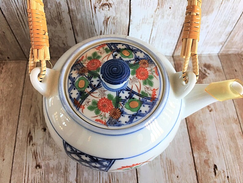 Imari Teapot Imari Japan Teapot Vintage Matsumine Wicker Etsy