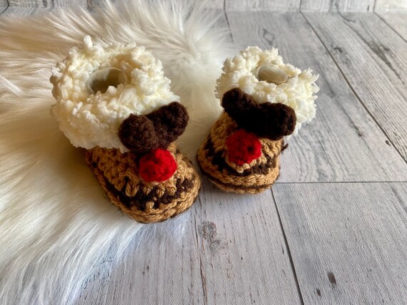 Crochet Reindeer Slippers Baby Booties Christmas Baby Slippers Holiday Baby Crochet Baby Shoes Holiday Slippers Baby Slippers Baby Etsy