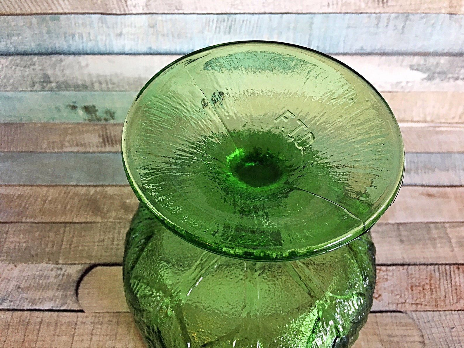 FTD Vase Green Glass Vase Floral Vase Vintage Glass Etsy