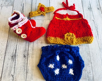 Crochet Baby Girl Hero Costume, Crochet Baby Superhero Outfit, Baby Gift, Baby Superhero Outfit, Baby Gift Set