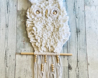 Crochet Owl Wall Hanging, Owl Wall Décor, Boho Wall Hanging, Nordic Wall Hanging, Baby Shower Gift, White Owl Wall Art, Crochet Wall Décor