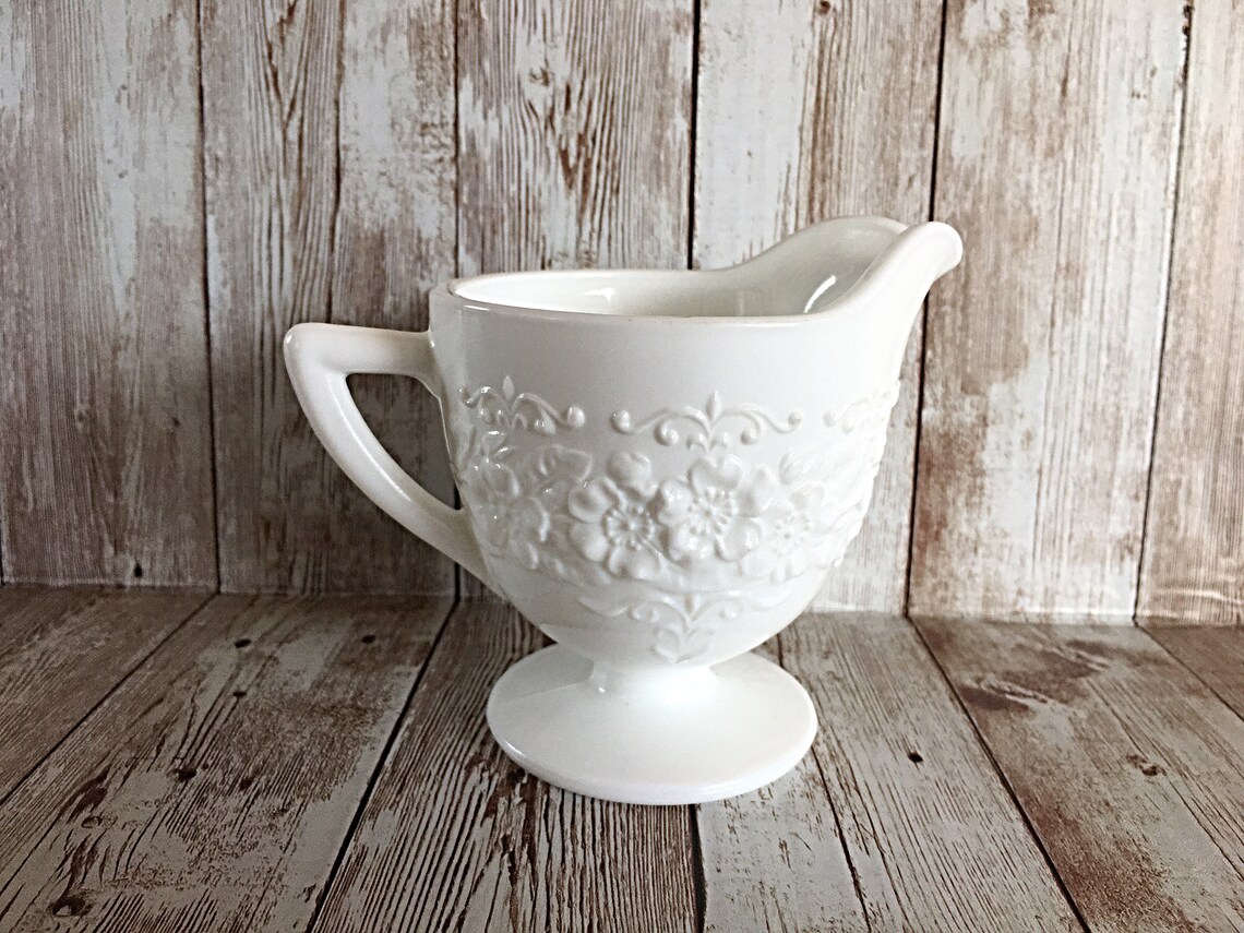Vintage Indiana Glass Footed Creamer White Milk Glass Etsy