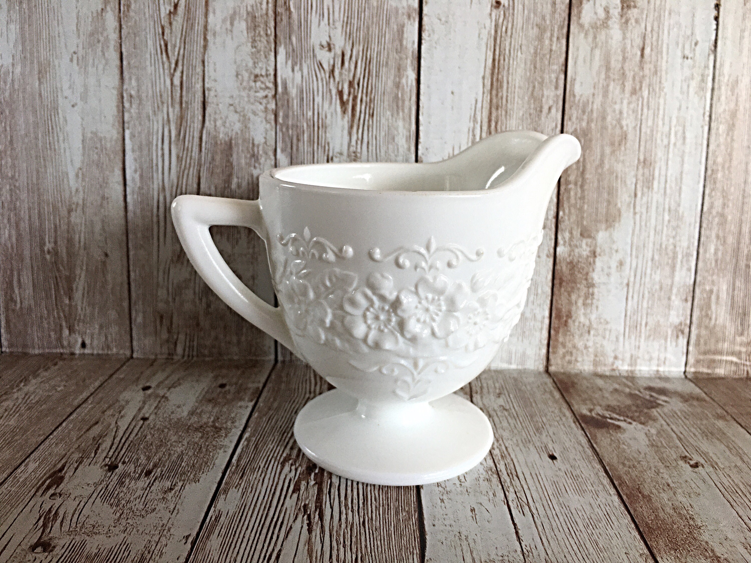 Vintage Indiana Glass Footed Creamer White Milk Glass Etsy
