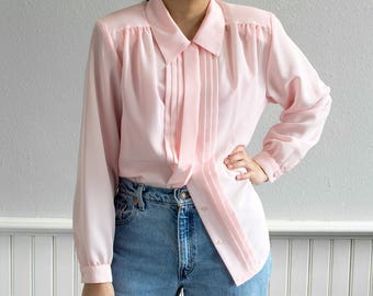 Pink Multi Stripe Pleated Button Down Shirt