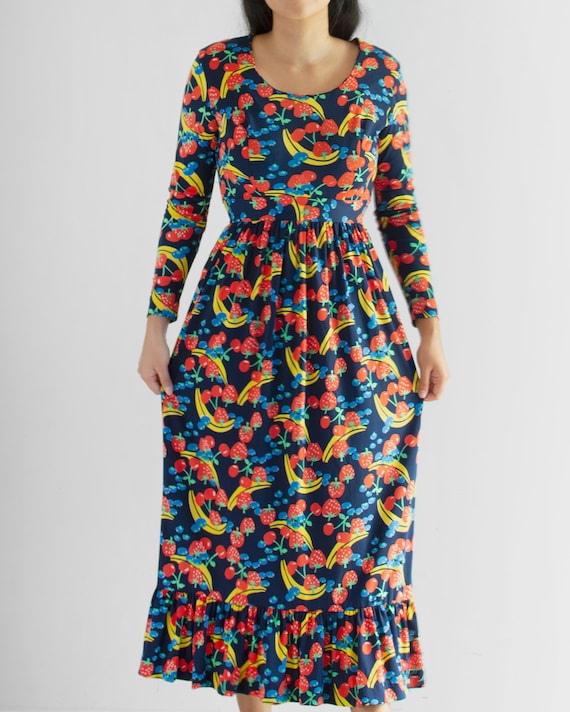 60s Fruit Print Dress / 24" waist