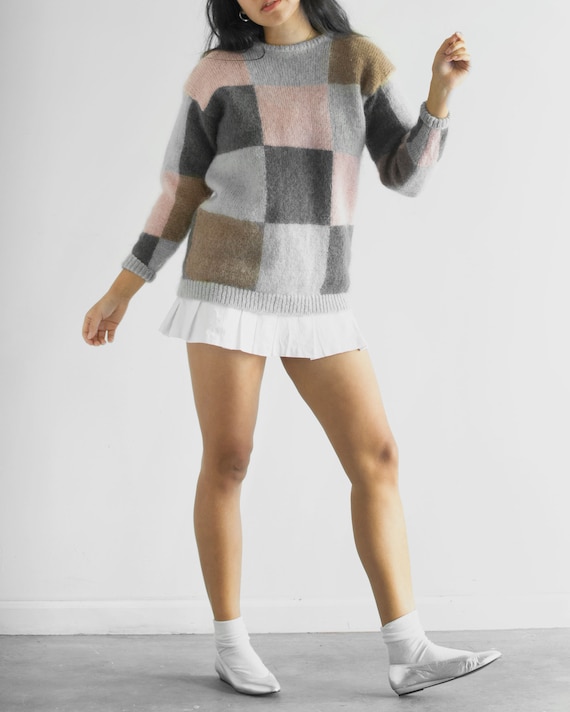 80s Checkerboard Sweater / Tag Size Large