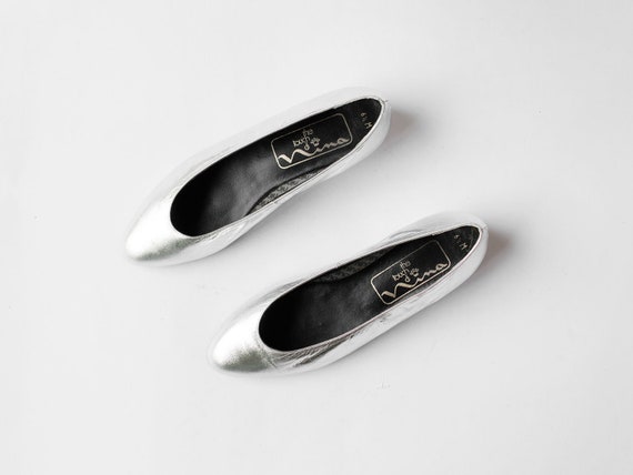 80s Metallic Silver Ballet Flats / Tag Size 6.5