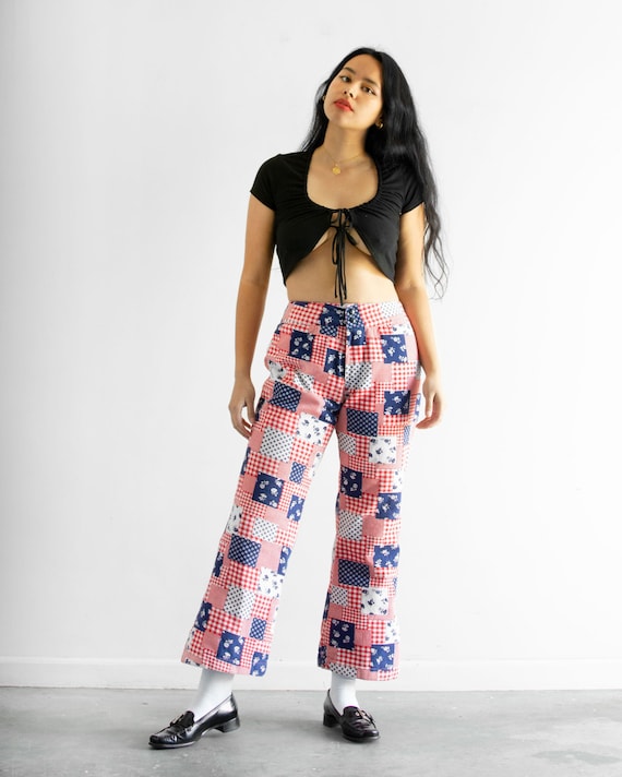 70s Patchwork Pants / All Over Print Ski Pants