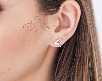 Sterling Silver Reindeer Stud Earrings: CZ Christmas Jewelry