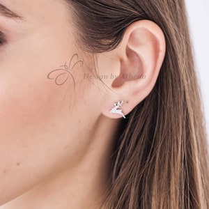 Running Reindeer Earrings in Sterling Silver, CZ Deer, Christmas Jewelry, Christmas Studs, Elk, Deer