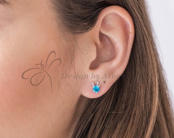 Sterling Silver Reindeer Birthstone Studs: Christmas Antler Earrings