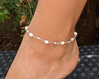 Pearl Anklet, Bridal Anklet, Ankle Bracelets, Sterling Silver, Gold Filled, Bohemian Bride, Rose Gold