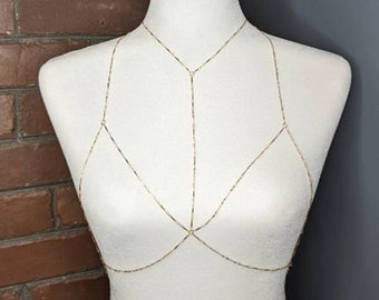 Double Layer Sterling Silver Body Chain, Gold Filled, Rose Gold Filled, Layered Bralette, Harness, Body Jewelry