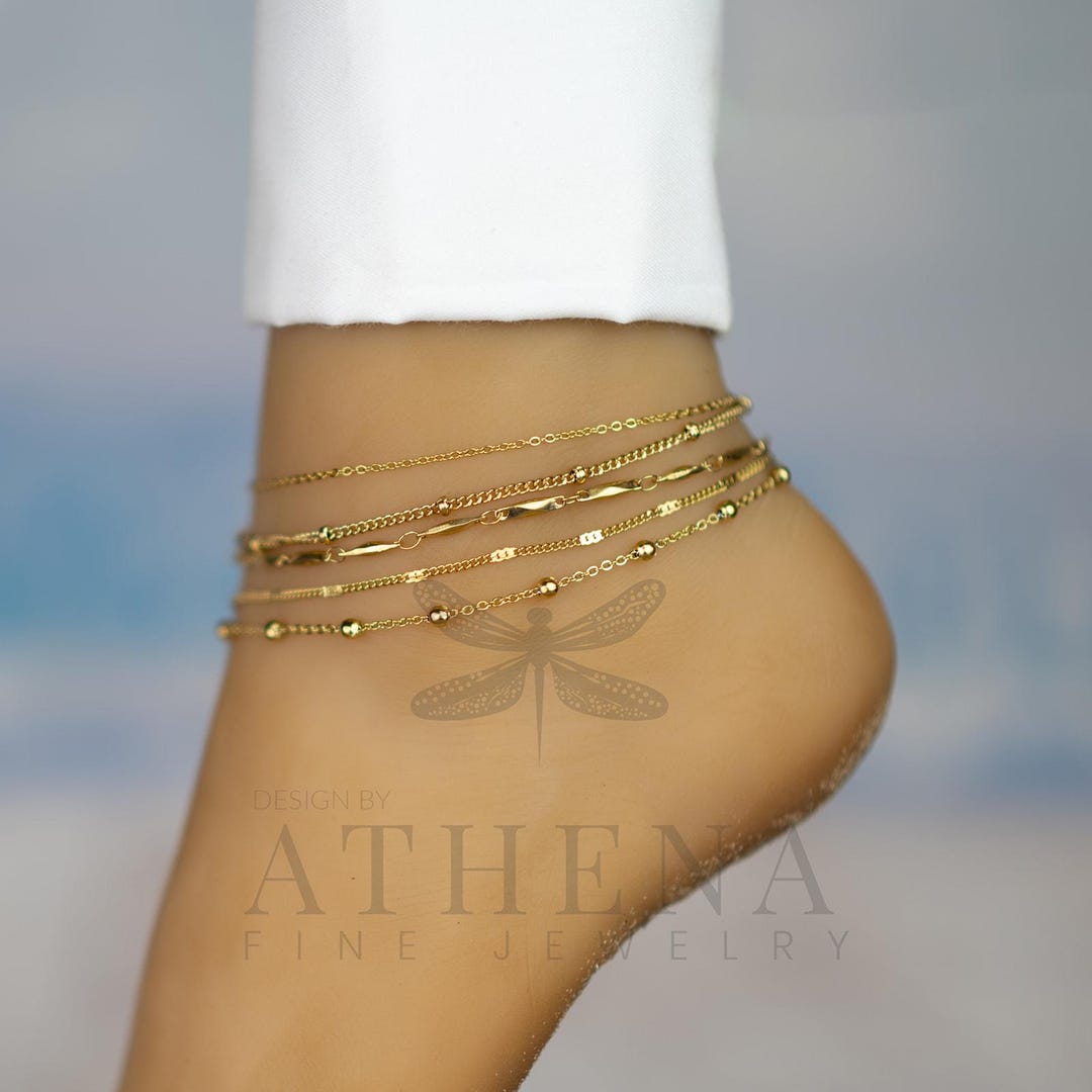 5-piece Stainless Steel Anklet Set | Adjustable Length | Tarnish ...