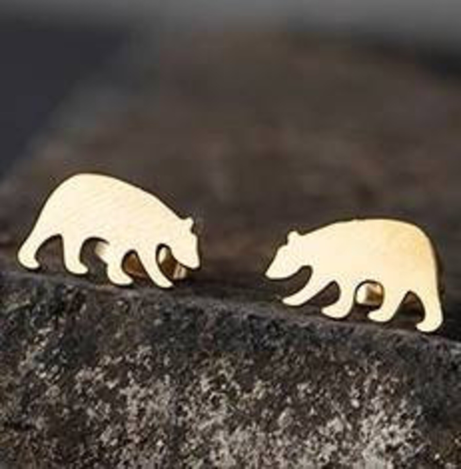 Bear Earrings Stainless Steel Studs Wild Animal Polar Etsy
