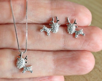 Sterling Silver Reindeer Earrings: CZ Christmas Deer Studs