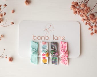 Baby Hair Clips: Ice Cream Parlour Set, Grosgrain Knot, Non-Slip Snap Clips