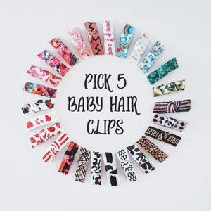 Hair Clip Set YOU PICK 5 printed ribbon snap clip, Baby Hair Clips, Baby Bows, Pick Any 5 Baby Snap Clip, Tiny Clips, Small Infant Hair Clip