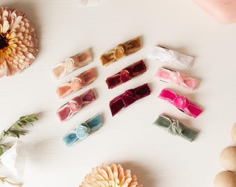 Baby hair clips, French velvet hair bows, tiny hair clips, baby velvet bows