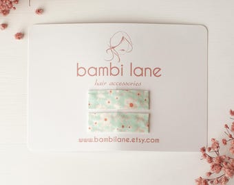 Aqua Floral Snap Hair Clips – Set of 2 | Girls Hair Clips | Handmade Fabric Hair Accessories | Toddler & Kids Hair Clip Pair