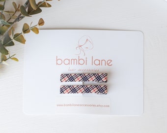 Plaid Hair Clips: Set of 2 Ribbon Barrette Clips