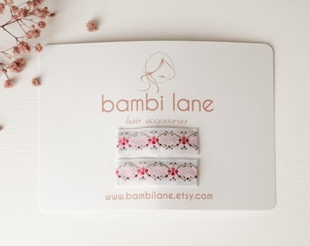Wreath jacquard hair snap clips, set of 2 ribbon snap clips, toddler hair clips, baby hair bows, baby hair clips