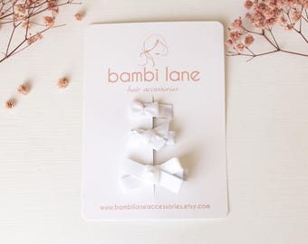Toddler hair bows, WHITE hair clip set, baby hair clips, tiny hair clip, baby bows, set of 3 clips, clips for fine hair