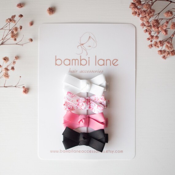 Baby Hair Clip Set, Floral Hair Bows, Small Hair Bows, Baby Bow Clip, Pink Hair Clips, Black Hair Bow, Infant Hair Clips